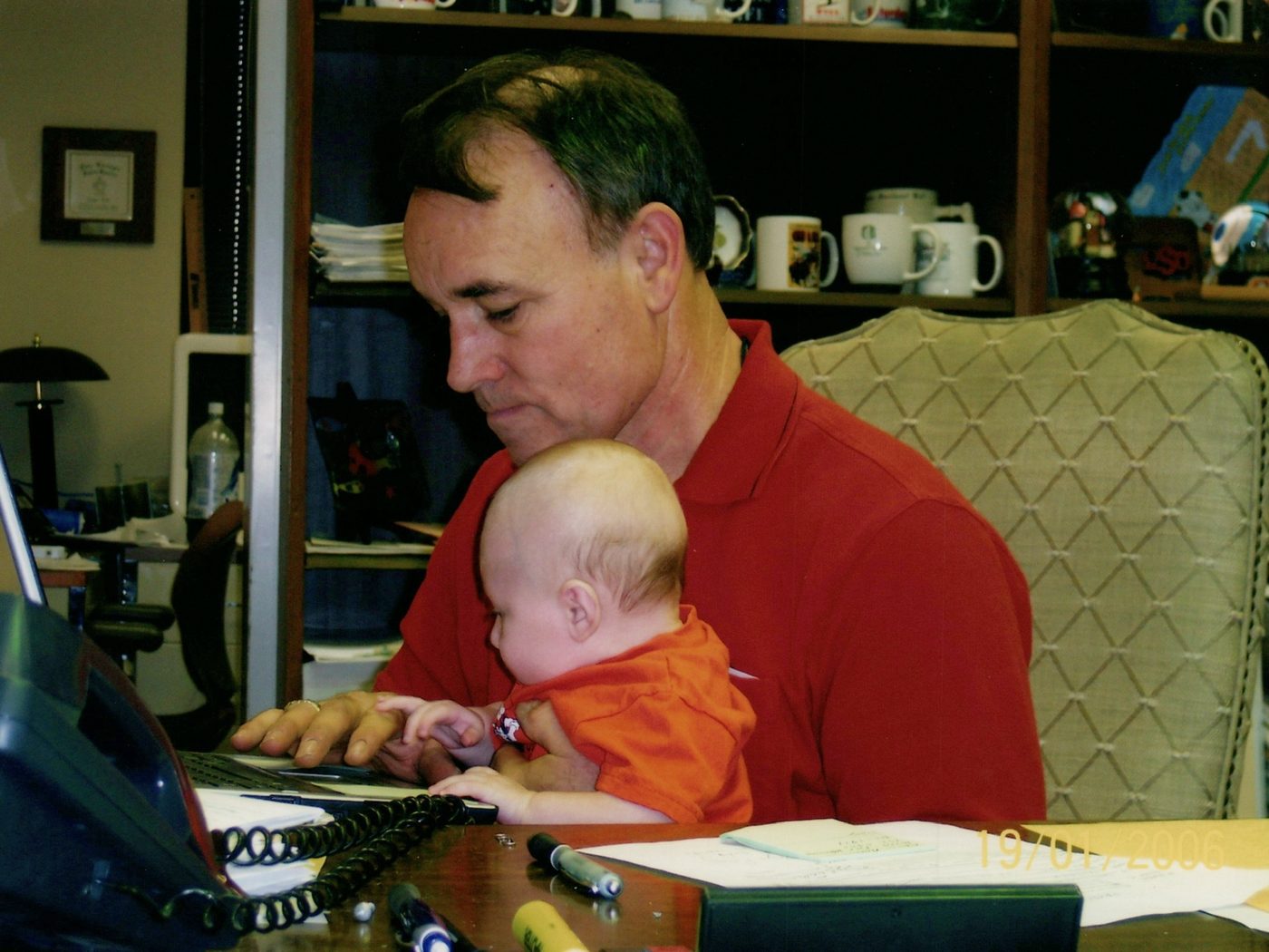At work with a grandbaby close by